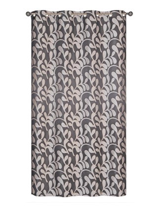 Rideau motif feuilles, à œillets, taupe.