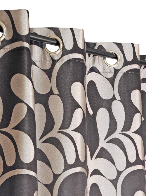 Rideau motif feuilles, à œillets, taupe. - Kiabi