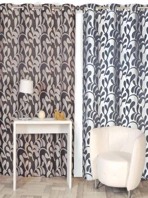 Rideau motif feuilles, à œillets, taupe. - Kiabi