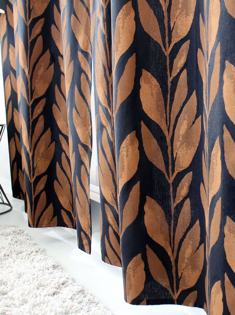 Rideau motif végétal tamisant en coton recyclé Noir - Kiabi