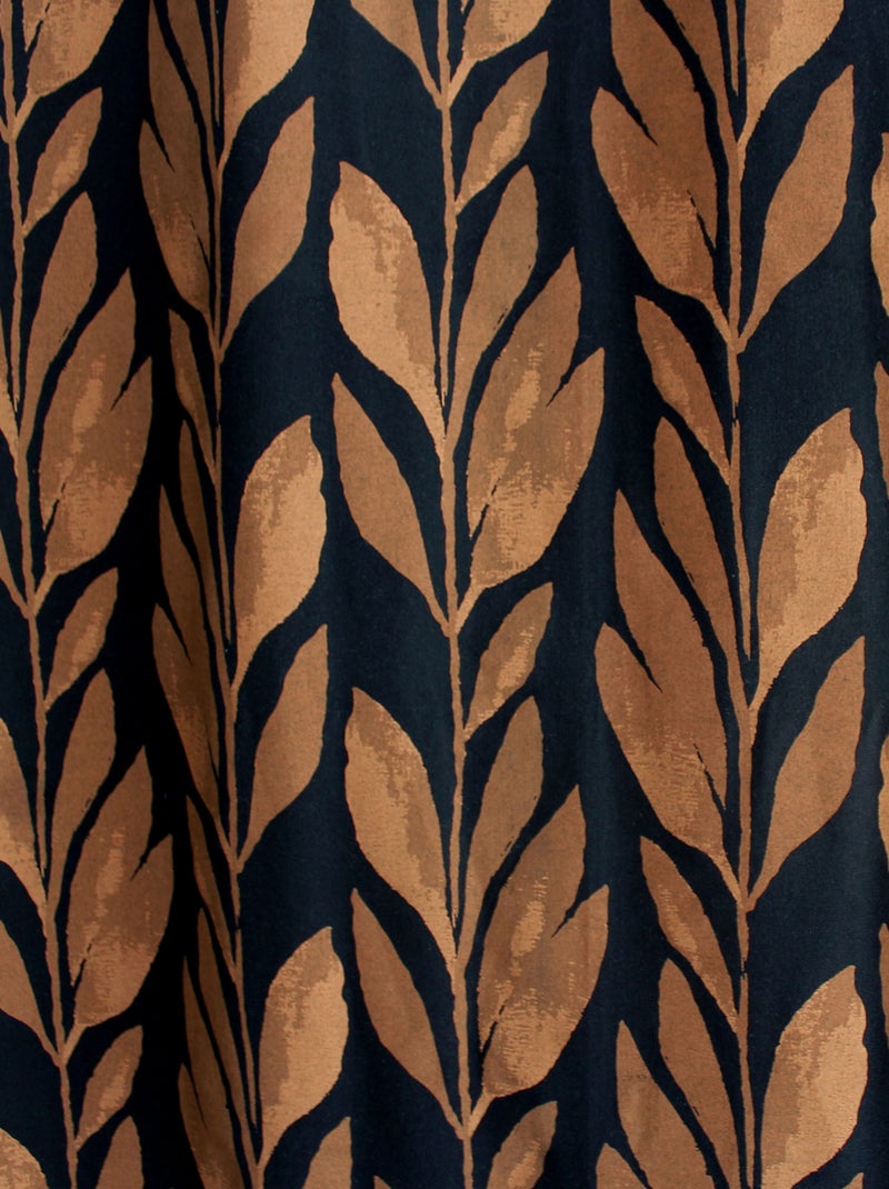 Rideau motif végétal tamisant en coton recyclé Noir - Kiabi