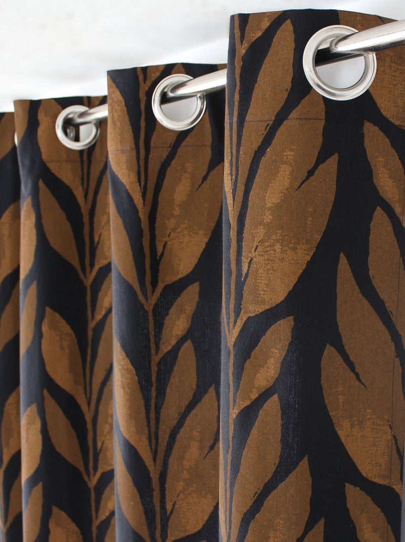 Rideau motif végétal tamisant en coton recyclé Noir - Kiabi