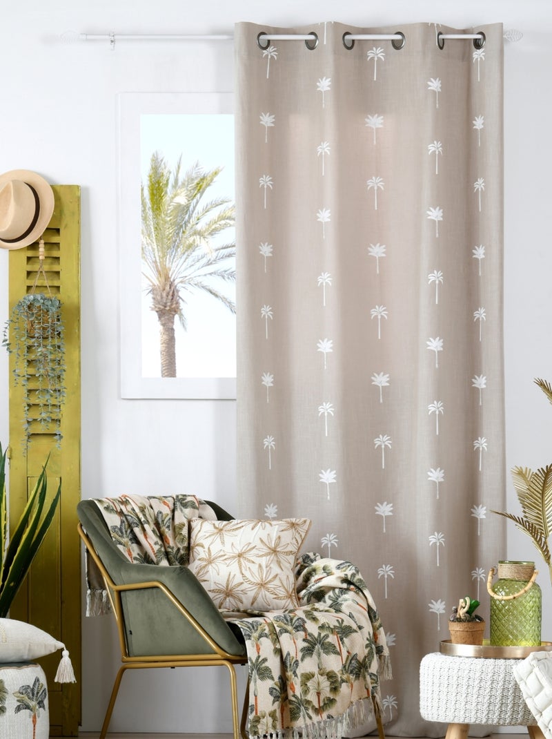 Rideau motifs palmier brodés Beige - Kiabi