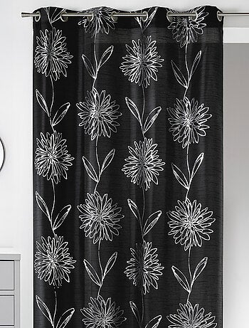 Rideau noir fleurs argentées