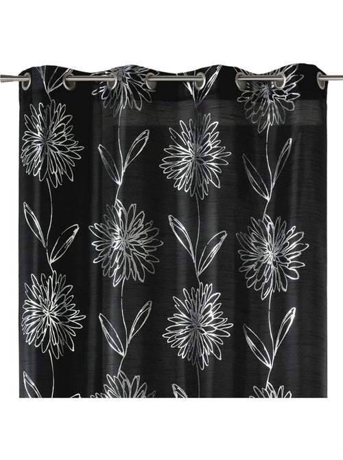Rideau noir fleurs argentées - Kiabi