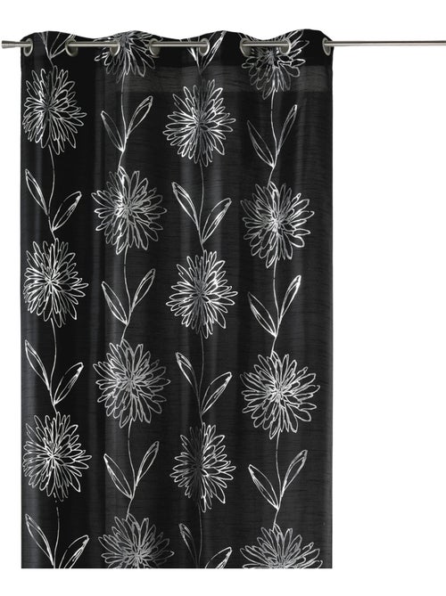 Rideau noir fleurs argentées - Kiabi