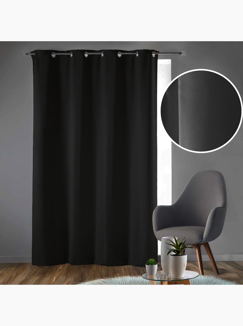 Rideau obscurcissant à œillets – Lot de 2 – Uni Noir - Kiabi