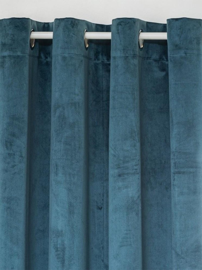 Rideau occultant à œillets 140x260 velours Théa bleu égéen Bleu - Kiabi