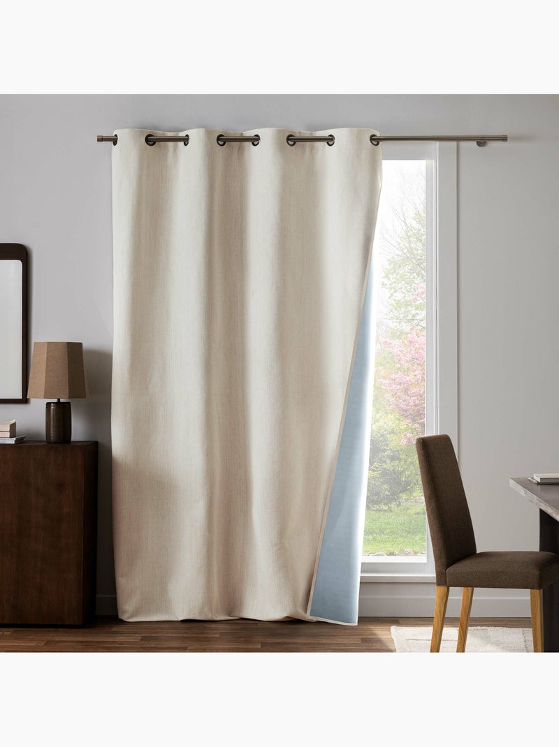 Rideau occultant à œillets abyss tissu tissé uni Beige - Kiabi