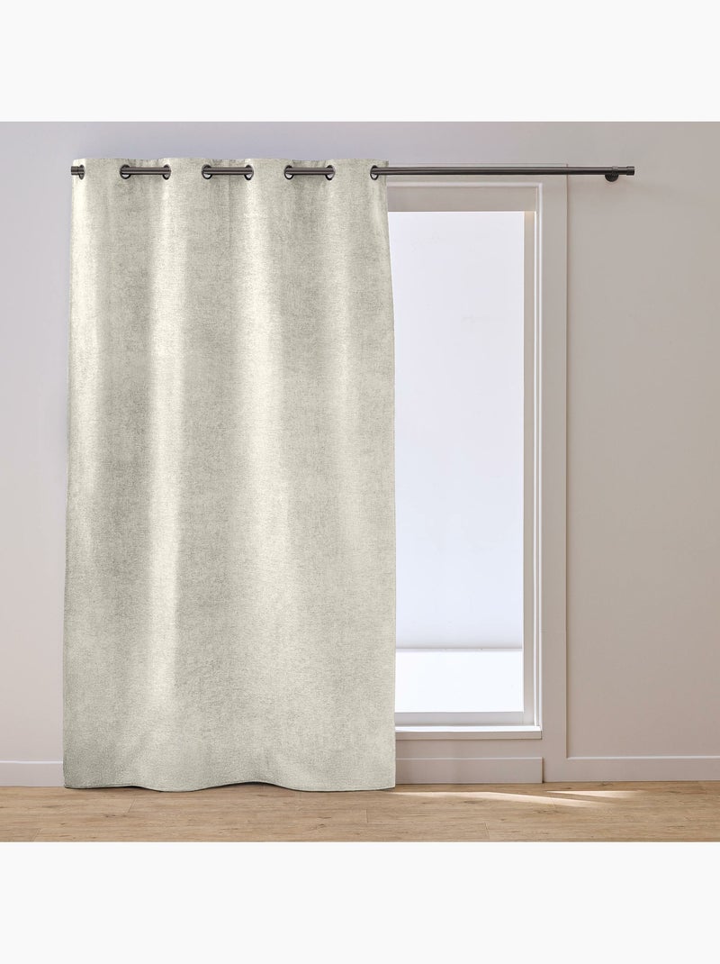 Rideau occultant à œillets velouris effet velours Beige naturel - Kiabi