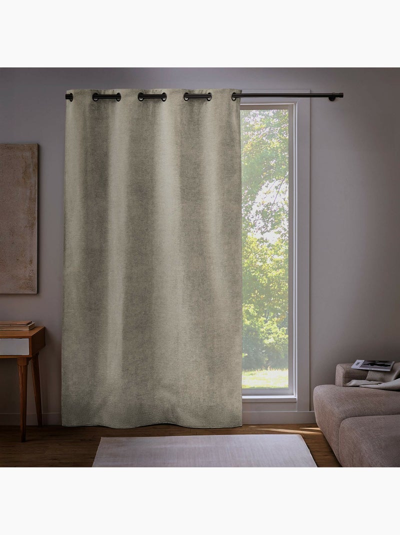Rideau occultant à œillets velouris effet velours Beige naturel - Kiabi
