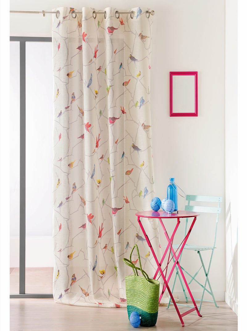 Rideau occultant bucolique imprimé "colibri" Beige - Kiabi