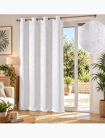 Rideau occultant effet velours motif feuilles tropicales