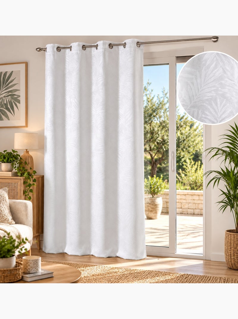 Rideau occultant effet velours motif feuilles tropicales Blanc - Kiabi