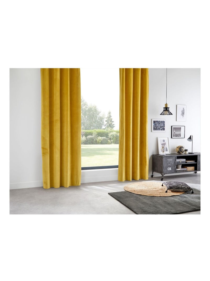 Rideau occultant en velours COCON Jaune - Kiabi