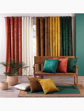 Rideau occultant en velours feuilles de monstera