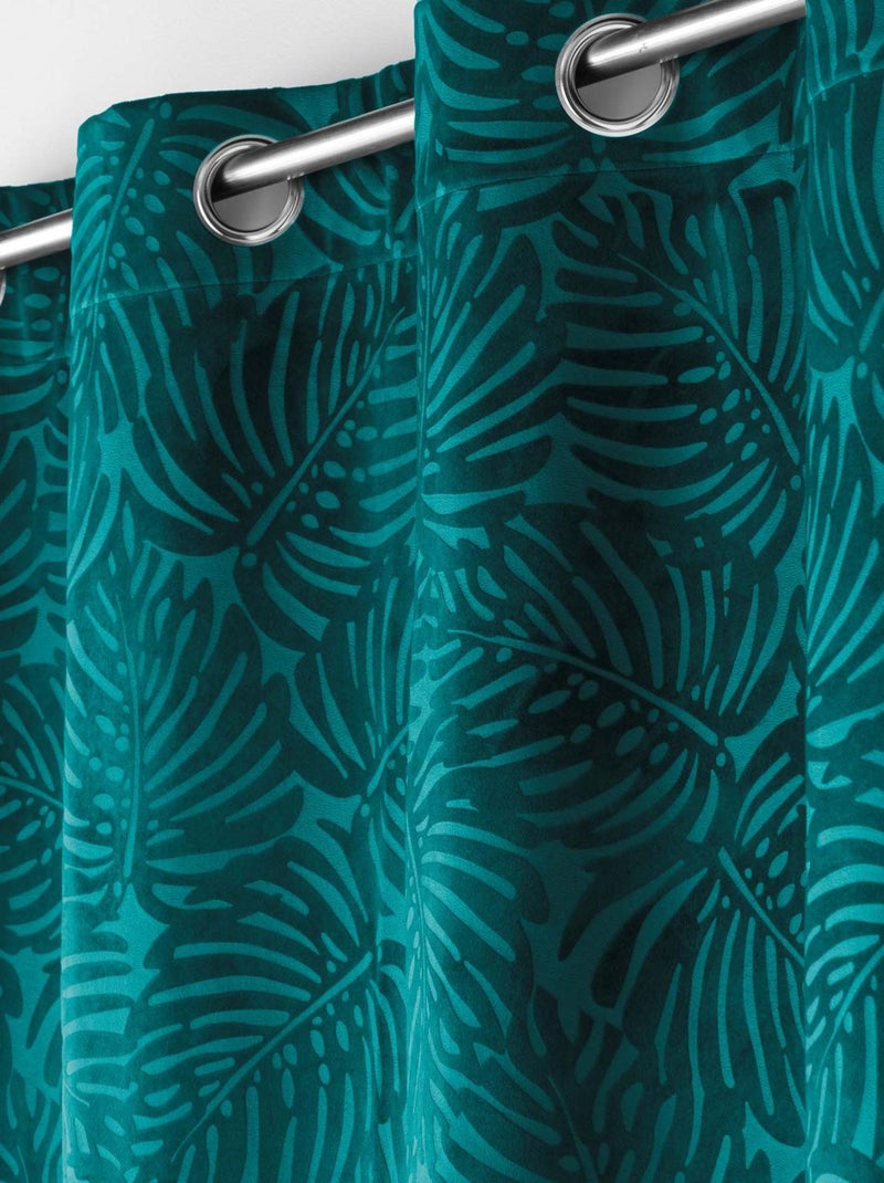 Rideau occultant en velours feuilles de monstera Bleu - Kiabi