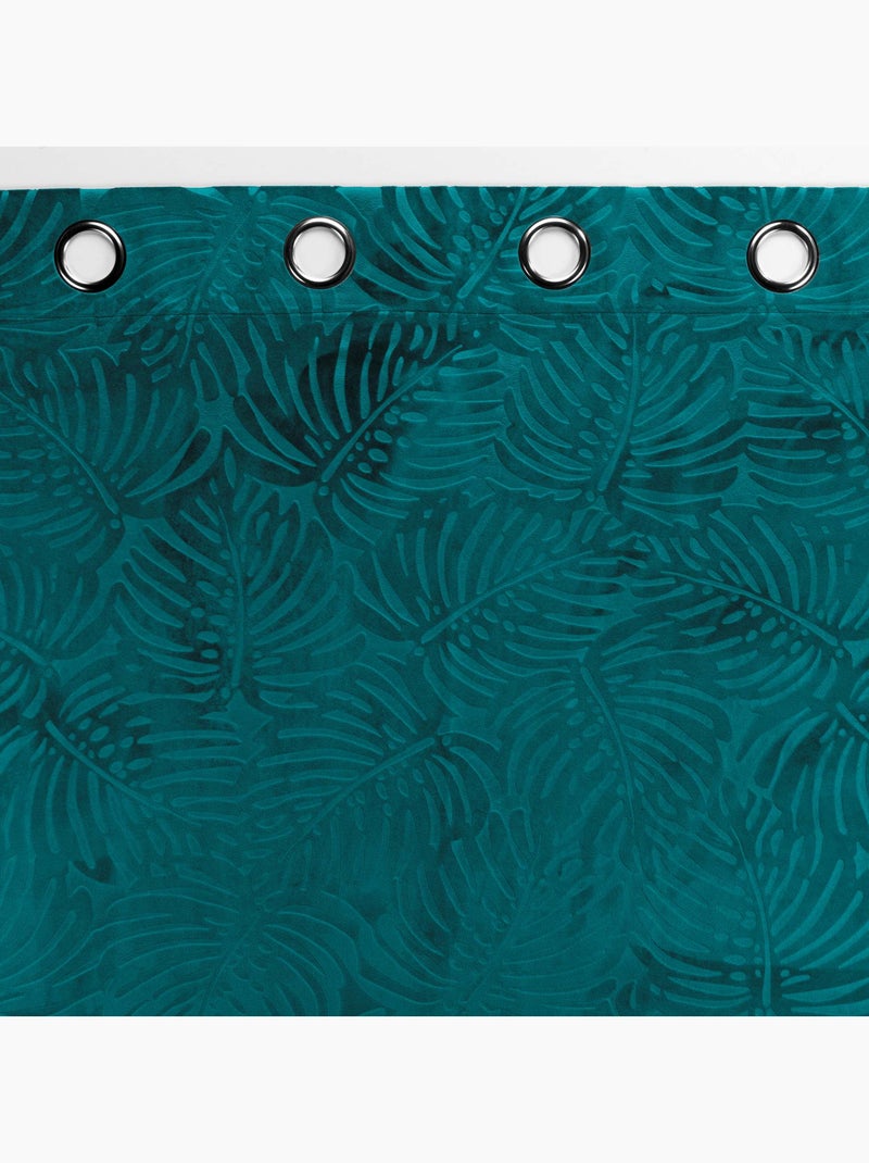 Rideau occultant en velours feuilles de monstera Bleu - Kiabi