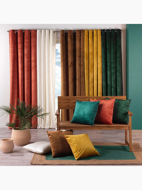 Rideau occultant en velours feuilles de monstera - Kiabi