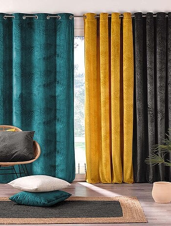 Rideau occultant en velours feuilles de monstera