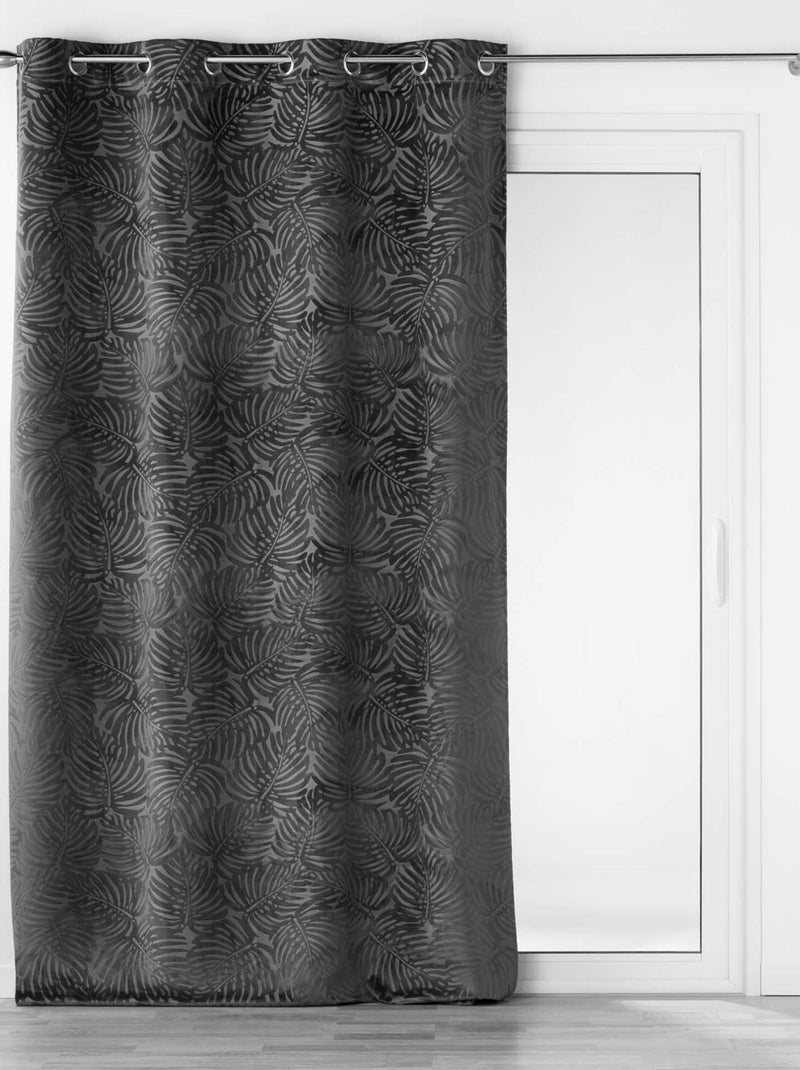 Rideau occultant en velours feuilles de monstera Gris - Kiabi