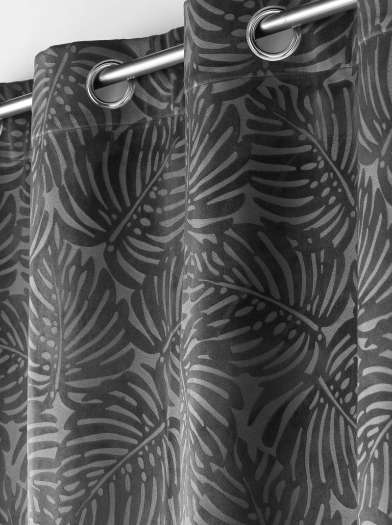 Rideau occultant en velours feuilles de monstera Gris - Kiabi