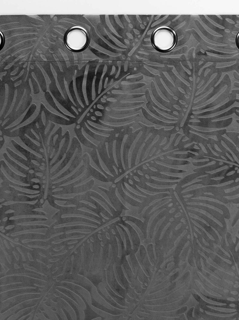 Rideau occultant en velours feuilles de monstera Gris - Kiabi
