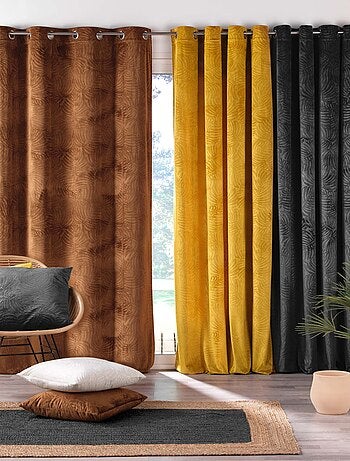 Rideau occultant en velours feuilles de monstera