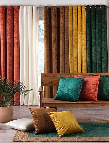 Rideau occultant en velours feuilles de monstera