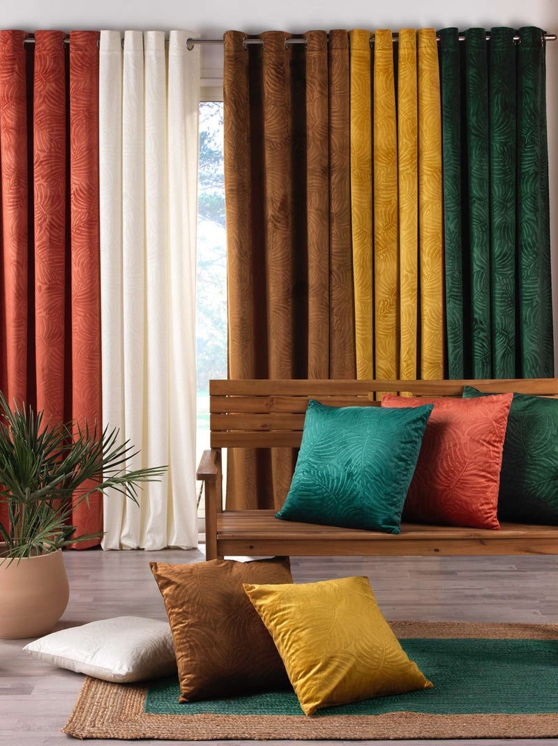 Rideau occultant en velours feuilles de monstera Marron clair - Kiabi