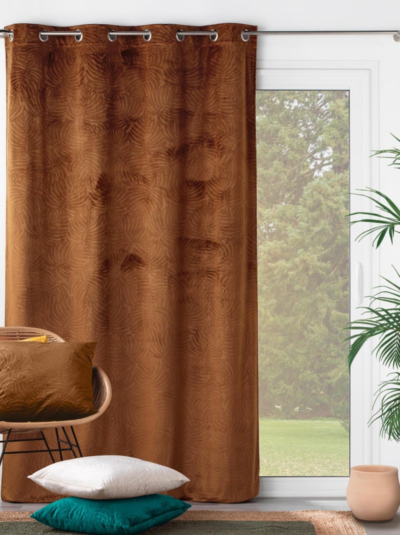 Rideau occultant en velours feuilles de monstera Marron clair - Kiabi