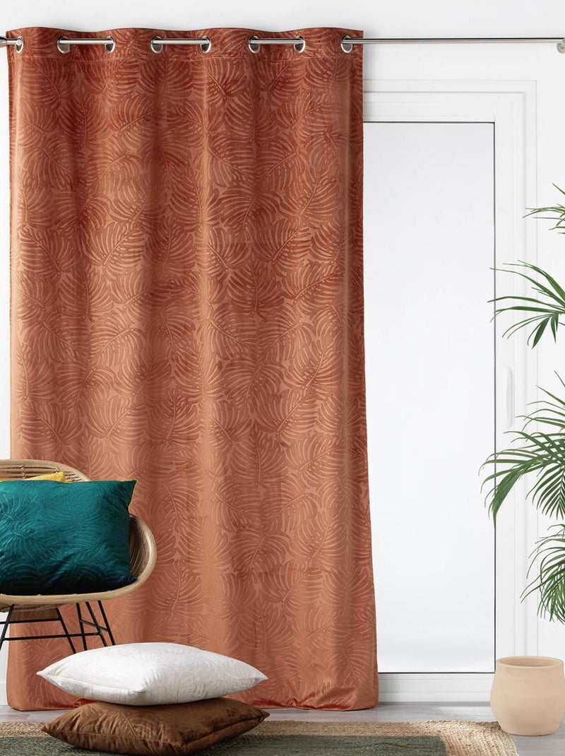 Rideau occultant en velours feuilles de monstera Orange - Kiabi