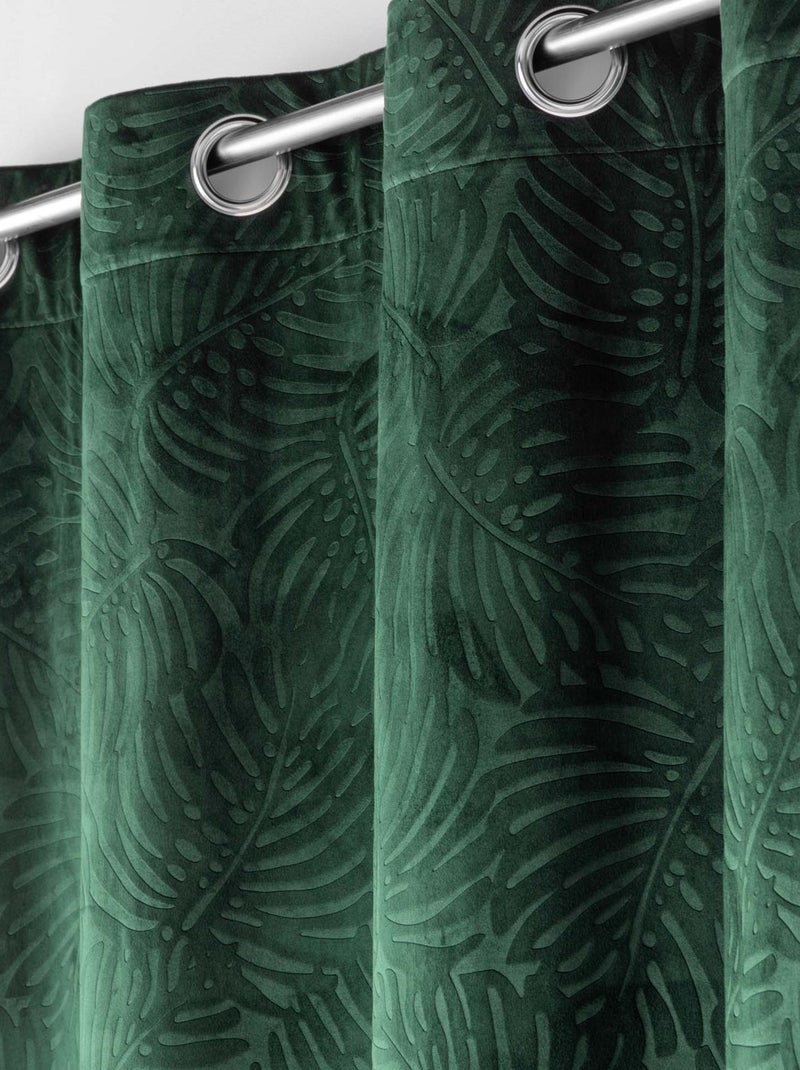Rideau occultant en velours feuilles de monstera Vert - Kiabi
