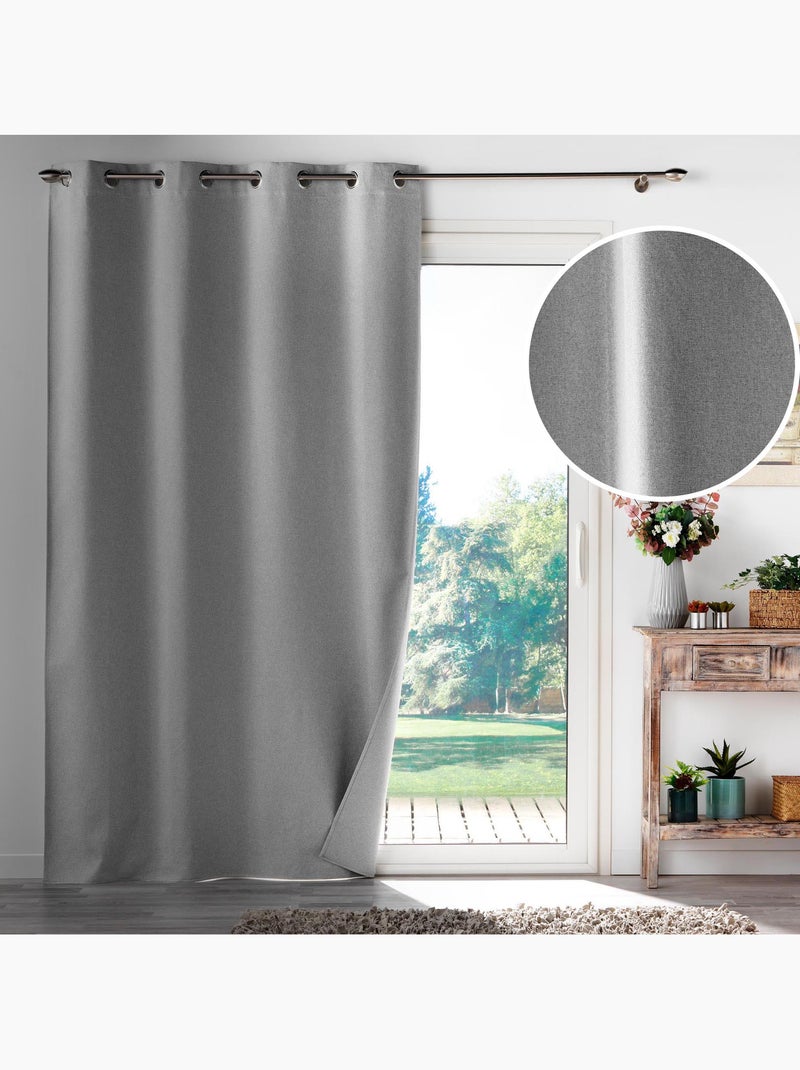 Rideau occultant épais a oeillets - Tissu chambray - Occultiss Gris - Kiabi