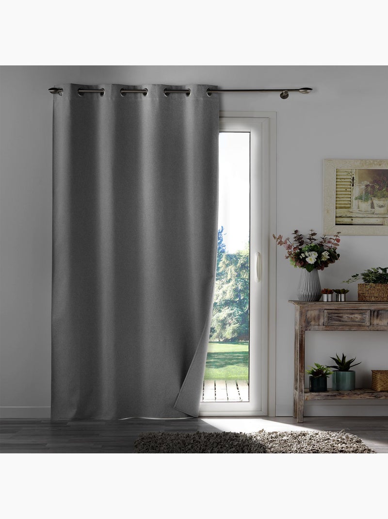 Rideau occultant épais a oeillets - Tissu chambray - Occultiss Gris - Kiabi