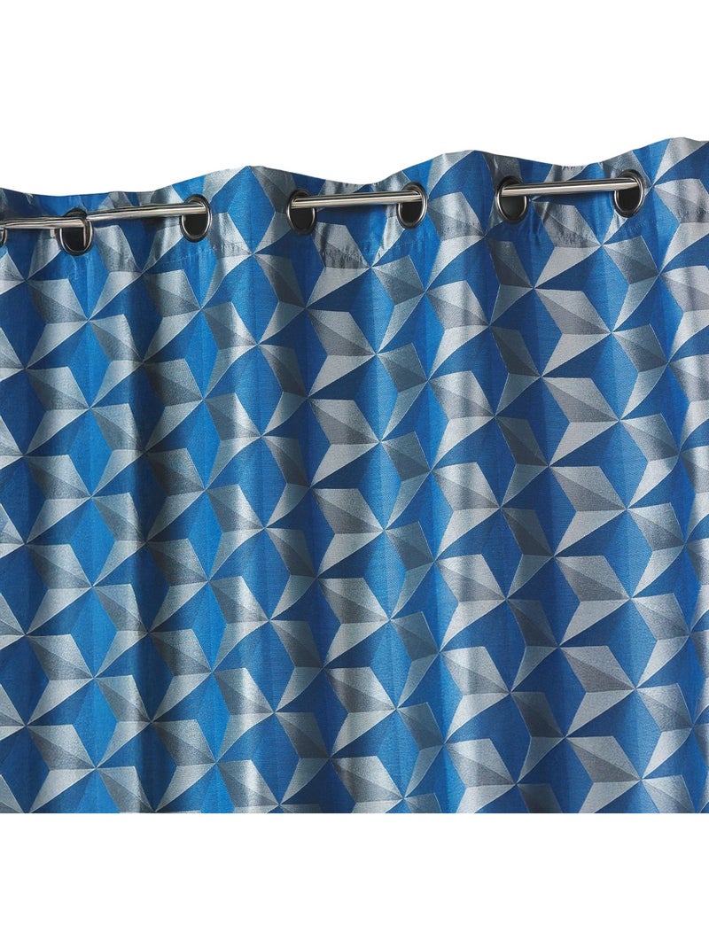 Rideau occultant jacquard à motifs géométriques Bleu - Kiabi