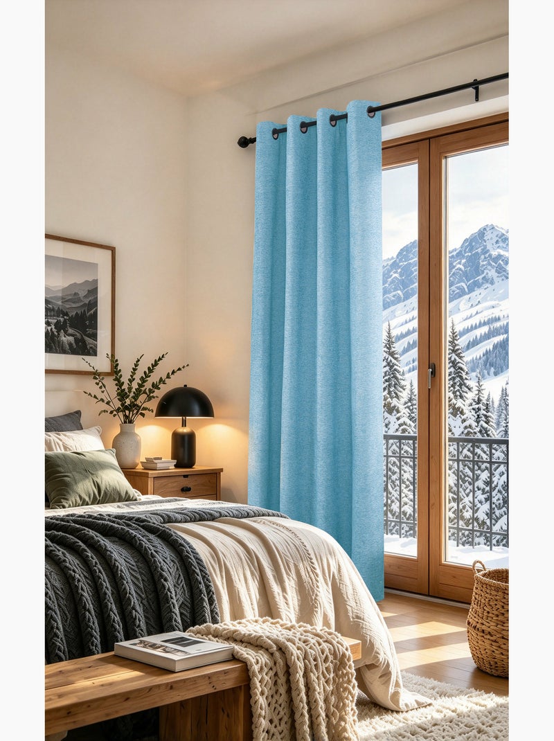 Rideau occultant phonique et thermique doublé polaire arctica 100% opaque Bleu paon - Kiabi