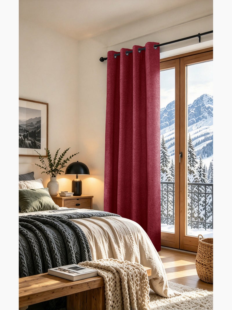 Rideau occultant phonique et thermique doublé polaire arctica 100% opaque Cerise - Kiabi