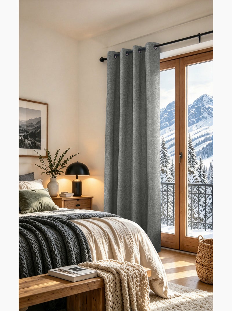 Rideau occultant phonique et thermique doublé polaire arctica 100% opaque Gris Granit - Kiabi