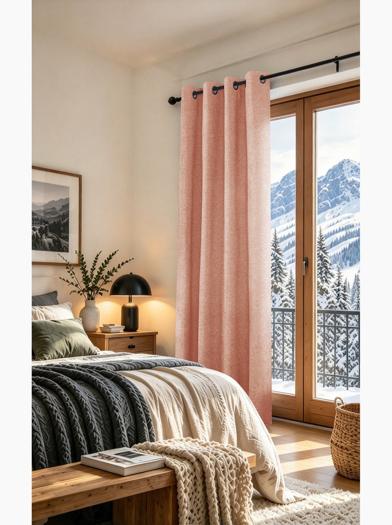 Rideau occultant phonique et thermique doublé polaire arctica 100% opaque Rose - Kiabi