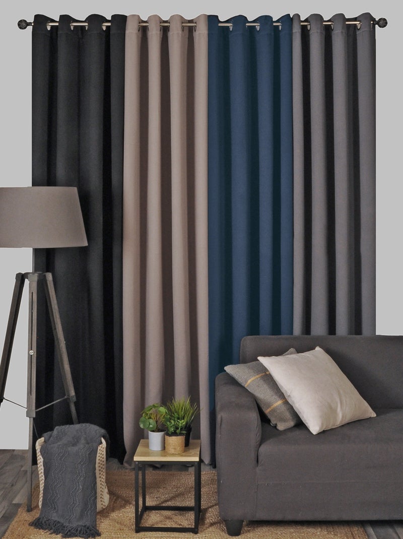 Rideau Occultant Thermique - Prêt à poser satiné. Noir - Kiabi