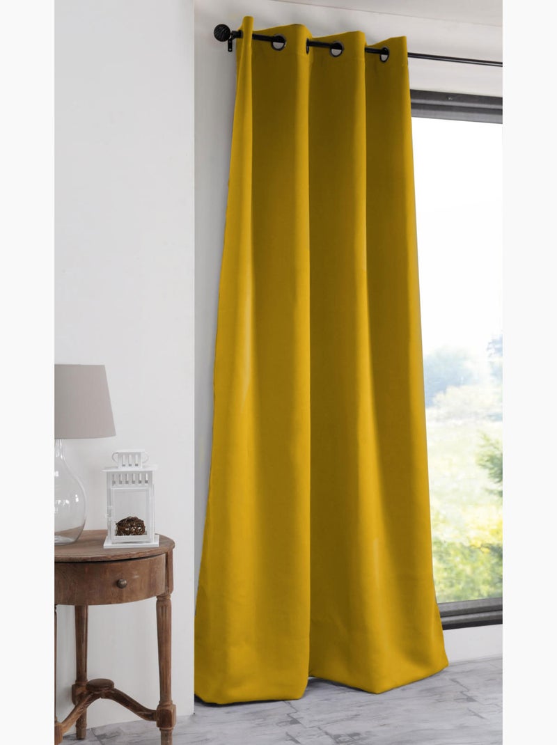 Rideau occultant uni 210gr/m2 Jaune moutarde - Kiabi