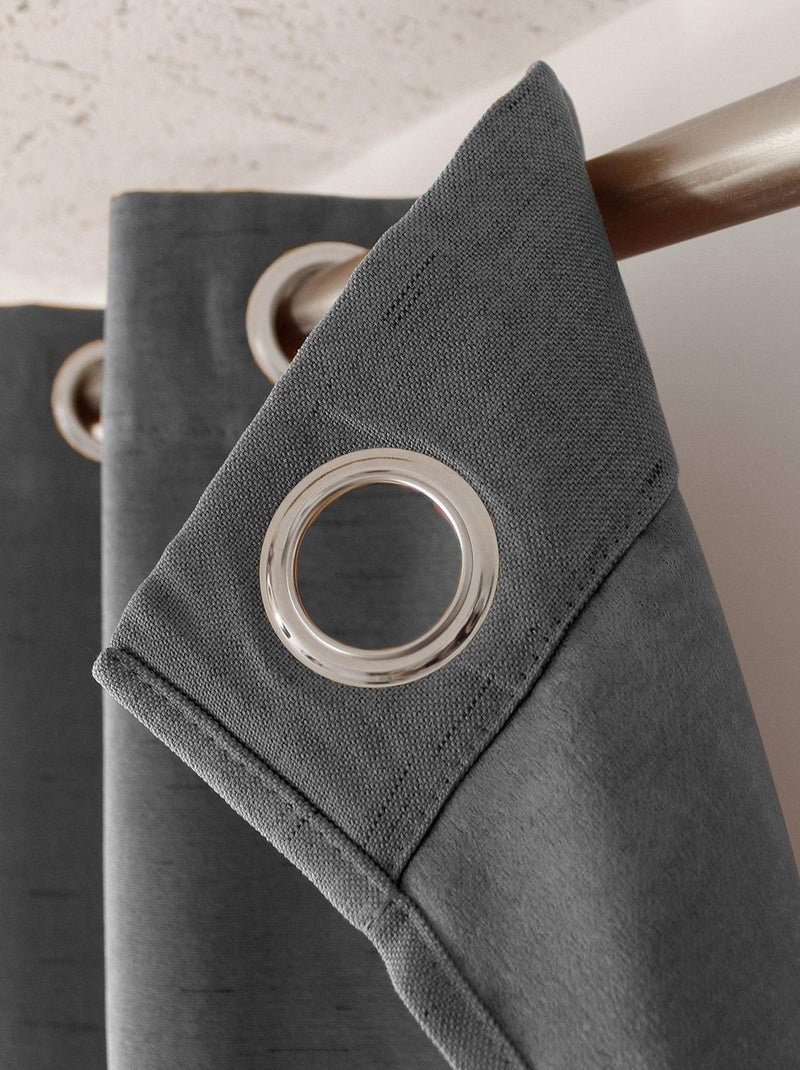 Rideau occultant uni et fileté gris anthracite - Kiabi