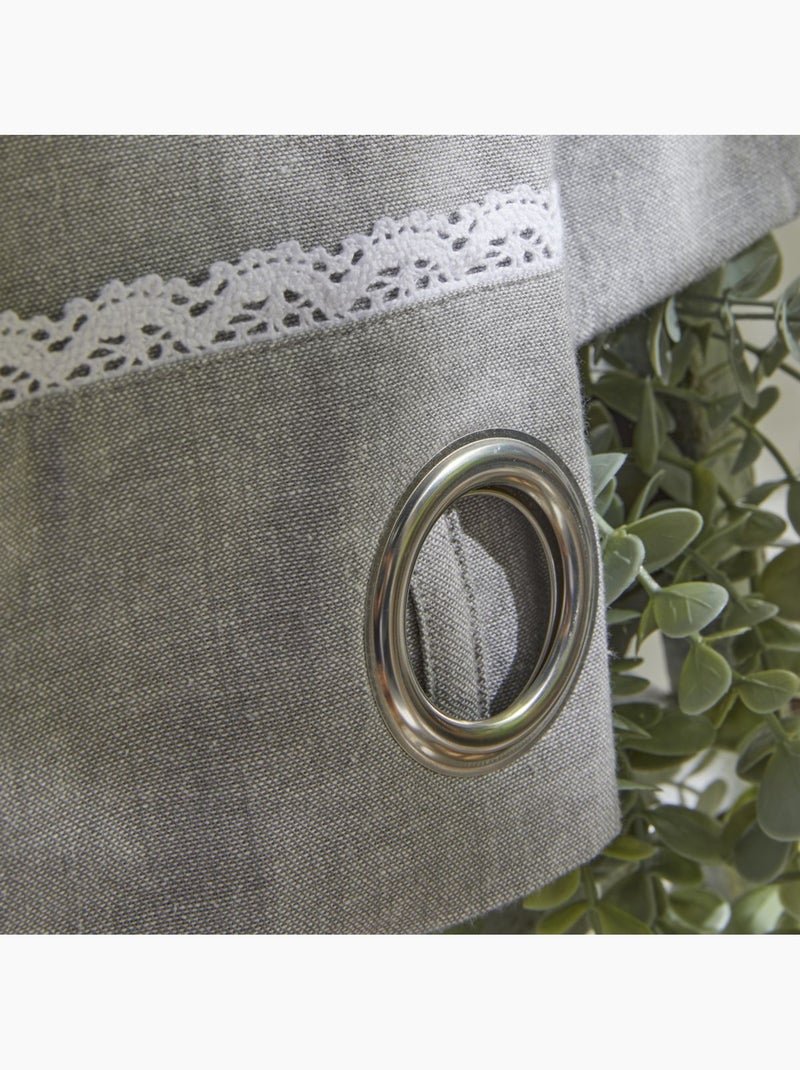 Rideau ? oeillets coton uni CHARME Gris - Kiabi