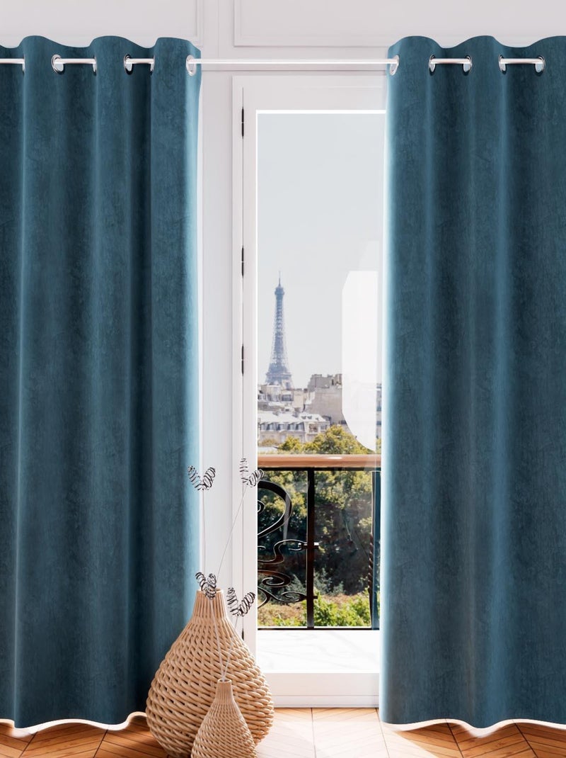 Rideau oeillets en velours VELVET, par Soleil d'ocre Bleu - Kiabi