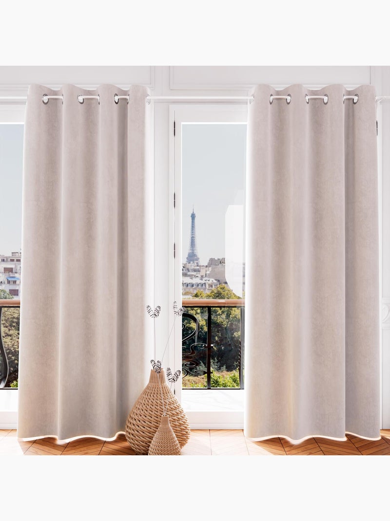 Rideau oeillets en velours VELVET, par Soleil d'ocre Ecru - Kiabi