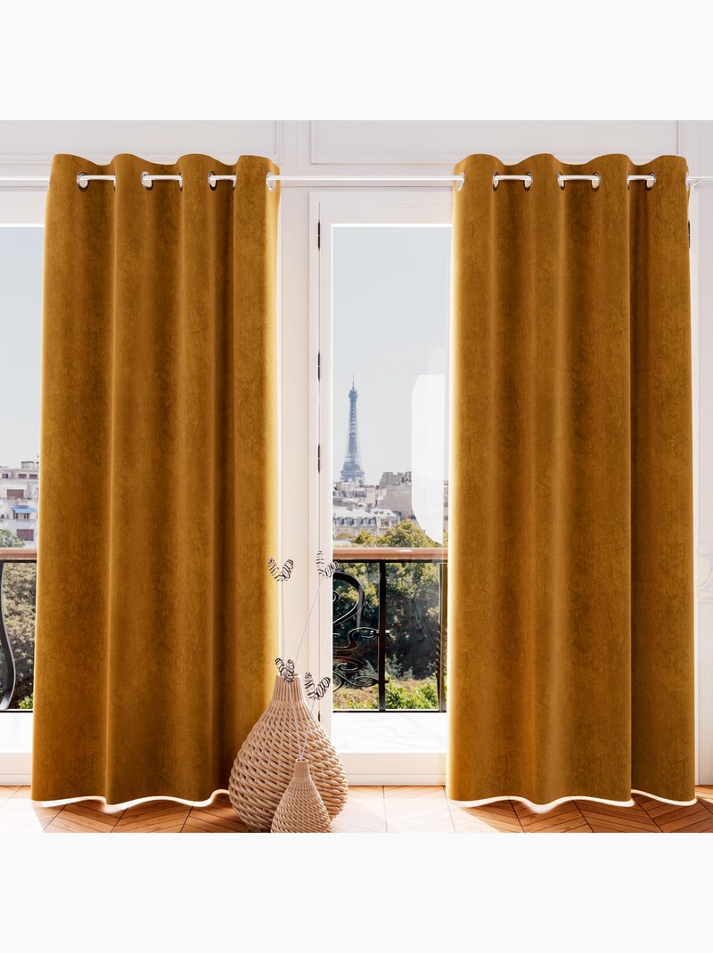 Rideau oeillets en velours VELVET, par Soleil d'ocre Jaune foncé - Kiabi