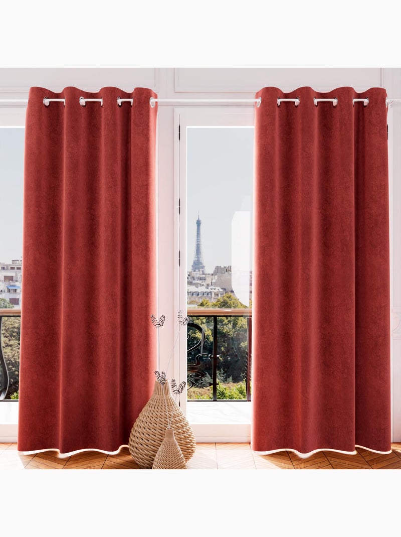 Rideau oeillets en velours VELVET, par Soleil d'ocre Orange - Kiabi