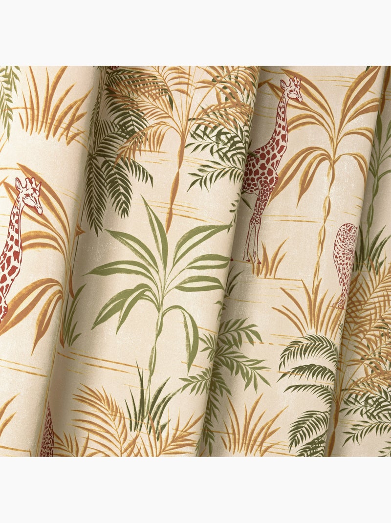 Rideau œillets obscurcissant motif végétal et animal Vert - Kiabi