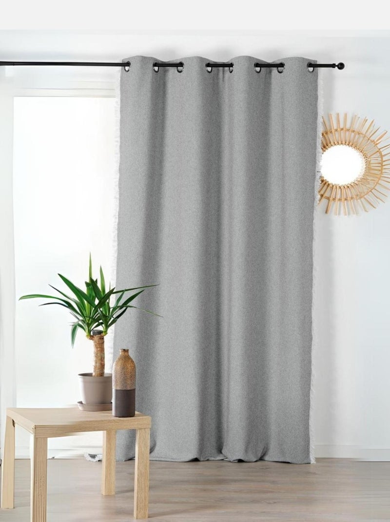 Rideau poly-laine avec franges sur les bords Gris souris - Kiabi